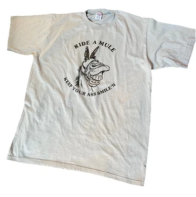 Camiseta Vintage Ride A Mule Humor Engraçado Desenho Animado Cinza GG - Imagem 1 de 4