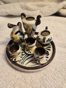 Vintage Miniature Tea Set Tonala artisan made pottery 10 Piece Set No Chips - Picture 1 of 19