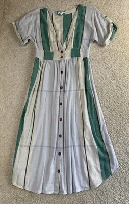 O'NEILL платье XL Ried Midi в полоску на пуговицах слоновой кости хлопок смесь серфинга короткий Sleev - Изображение 1 из 4