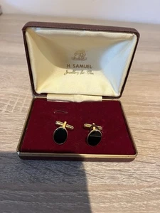 H Samuel Black Cufflinks With Case - Picture 1 of 5