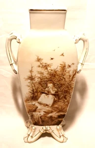 Große Porzellan Vase Frankreich Jugendstil um 1900 handgemalt 34cm - Picture 1 of 8