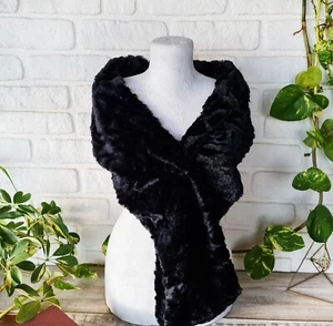 Vintage tubular soft black faux fur fabric infinity neck shawl wrap - Picture 1 of 6