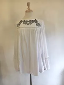 M&S COLLECTION, Ivory-Long Sleeve-Embroidered-Lace Inserts-Smock Tunic. 14 VGC - Picture 1 of 11