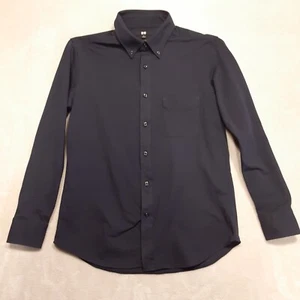 Uniqlo Mens Long Sleeve Button Down Shirt Sz.L/Solid Navy/Cotton Blend/Slim Fit - Picture 1 of 10