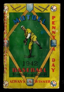 1942 PARI-MUTUEL LIBRO DE APUESTAS DE BÉISBOL CALENDARIO REGISTROS PENNY A DAY SIEMPRE GANADORES - Imagen 1 de 2