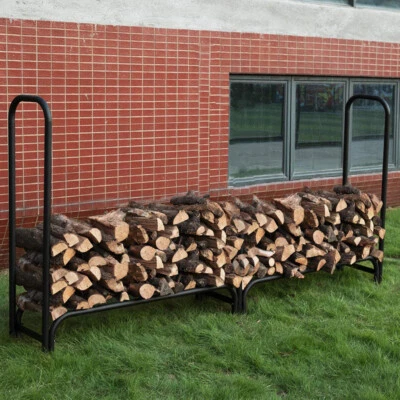 UNHO XL 8FT Rustproof Outdoor Log Rack Firewood Holder Patio Steel Tube Wood Stacker