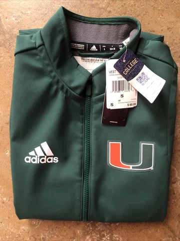 ADIDAS VEST MIAMI HURRICANES FULL ZIP COLLARED GREEN MENS SIZE SMALL NCAA NEW Cover