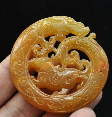 Chinese Old Natural Jade Hand-carved Statue Pendants~Dragon, Mouse • 9.99$