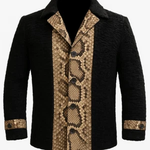 Men's Real Persian Lamb Fur jacket coat Python trim ASTRAKHAN SWAKARA Pre Sale - Picture 1 of 3