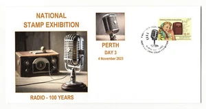 National Stamp Exhibition Day 3 Radio 100 Years Perth BLACK INK pm Souv Envelope - Picture 1 of 1