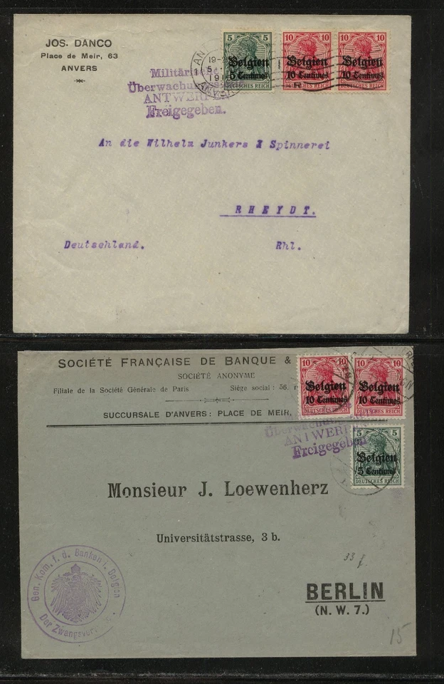 Belgium  German Occupation   2 covers  multiple  franking            MS1107 - Image 1 of 1