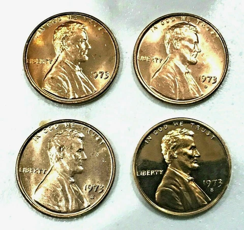 1973 P D S S GEM RED UNCIRCULATED  & PROOF LINCOLN CENTS (4 COINS) Cover