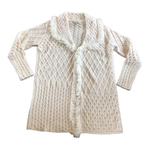 Cocogio Womens Large Cardigan Sweater White Wool Blend Open Cable Knit Italy - Picture 1 of 8