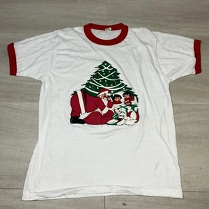 T Shirt Vintage Taglia XL Babbo Natale Albero di Natale Punto Singolo USA Stampa Puff - Foto 1 di 4