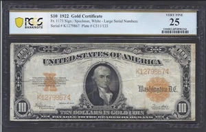 $10 1922 @ GOLD CERTIFICATE @ PCGS VF 25 - Picture 1 of 2