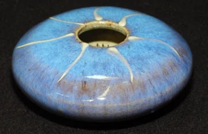 Vintage Studio Art Pottery Candle Stick Holder Flower Frog Blue Glaze Signed - Picture 1 of 7