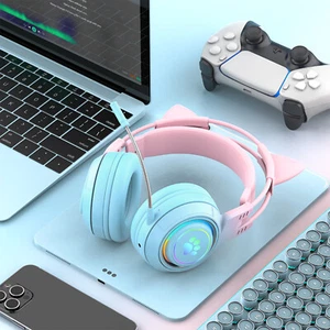Wireless Earphones Gaming Headset RGB Magic Lighting Effect Detachable Ear - Picture 1 of 16