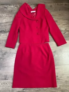EUC Womens Tahari Arthur S Levine petite skirt suit set red 3 button size 8P - Picture 1 of 12