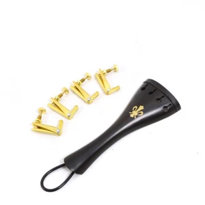 4/4 Violin Tailpiece With Golden Fine Tunes Brass Inlay Violin accessories Ebony - Picture 1 of 3