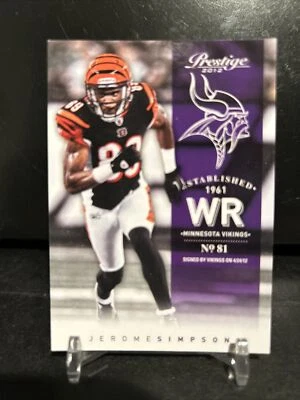 2012 Panini Prestige Jerome Simpson Minnesota Vikings #41 - Image 1 of 2