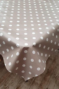 Natural Beige White Polka Dots Dotty Spots PVC Plastic Vinyl Table cloth Dining - Picture 1 of 15