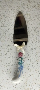 Sheffield Pie Server Floral Ceramic Handle Stainless Slicer Pink Blue Flowers - Picture 1 of 4