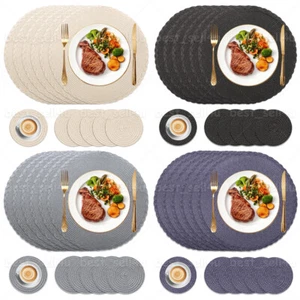 Set of 6 Placemats & 6 Coasters Round Place Table Mats Washable Heat Resistant - Picture 1 of 40