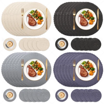 Set of 6 Placemats & 6 Coasters Round Place Table Mats Washable Heat Resistant