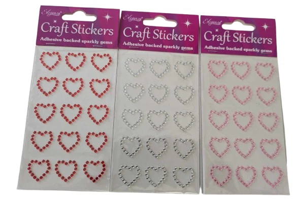 OPEN HEART STICKERS DIAMANTE SPARKLE HEARTS CARD CRAFT RED SILVER Card Making - Image 1 of 1