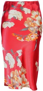 "Impresionante Falda Lápiz Recto Rojo Floral Aspecto Satinado Longitud 33" - Imagen 1 de 3