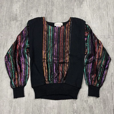 VTG 80S ANTHONY SICARI WOMENS KNIT TOP METALLIC STRIPED RETRO USA SIZE SMALL S - Image 1 of 4