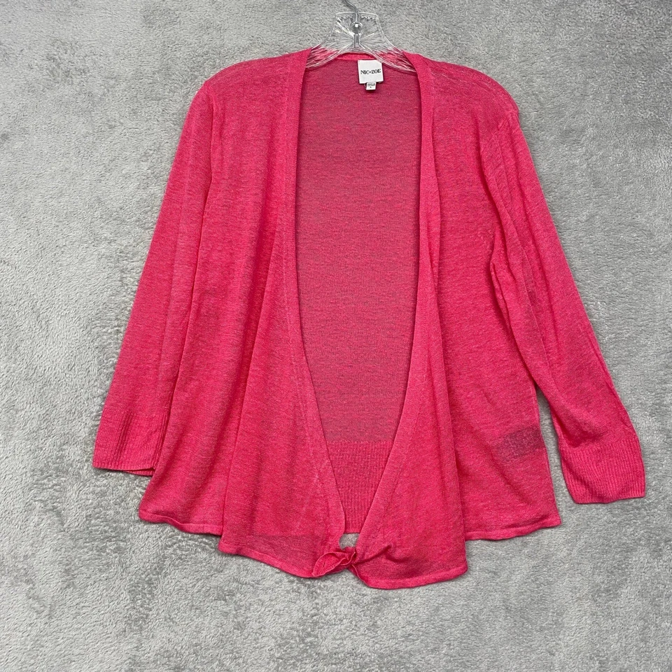 NIC ZOE Suéter Mujer Grande Rosa Cárdigan Mezcla de Lino Frente Abierto Corbata Frontal Foto 1 de 4