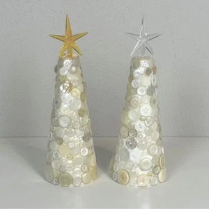 2 Vintage Knopf weiß Weihnachtsbäume Dekor 9,5" - Bild 1 von 6