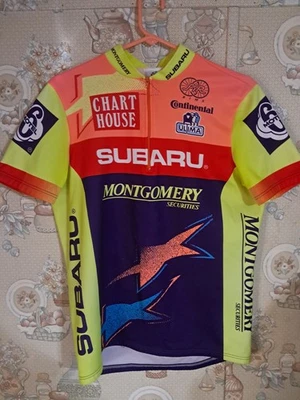 Camiseta deportiva de ciclismo de colección Subaru Montgomery equipo de bicicletas de EE. UU. para hombre grande propiedad de GEO H.  Foto 1 de 4