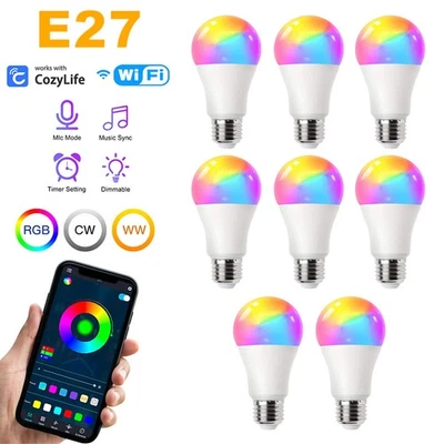 1-4PCS White Color Changing Smart Light Bulbs 9W B22 E27 Work for Alexa Google - Image 1 of 4