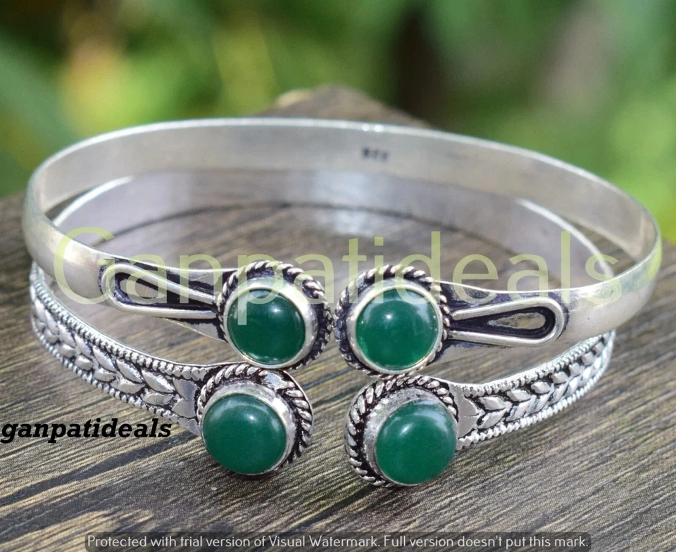 Brazaletes de piedras preciosas de ónix verde lote al por mayor de 100 piezas joyas enchapadas en plata 925 Foto 1 de 1