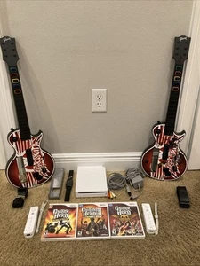 Wii Console Bundle Guitar Hero Games + Controllers + Guitar + Cords + Tested!! - Picture 1 of 12
