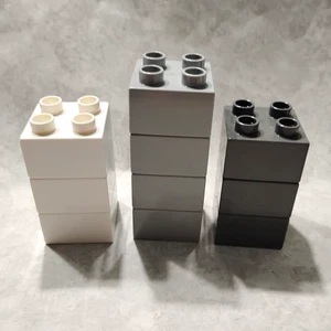 Lego Duplo 2x2 Blocks Bricks White Light + Dark Grey 10 pc. Multicolor C1 - Picture 1 of 2