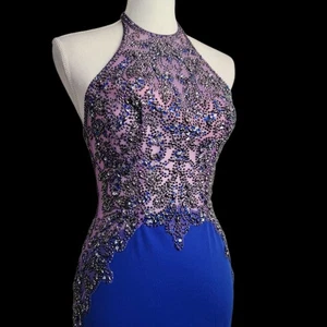 Vestido Formal MORILEE Con Cuentas Tachonado Halter Cuello Bodycon Baile de graduación Fiesta Talla 4 - Imagen 1 de 9