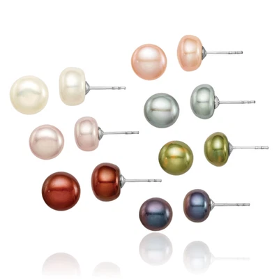 925 Sterling Silver 8mm Multi-color Button Freshwater Cultured Pearl Set of 7... - Image 1 of 3