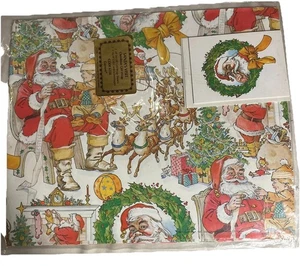Vintage Weihnachtsmann im Schlitten Weihnachten Geschenkpapier + Karte neu versiegelt Rentier Geschenke - Bild 1 von 4