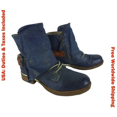 Botas al Tobillo A.S.98 AirStep Mujer Azul Cuero Solapa Motociclista Boho Talla EU 38 Foto 1 de 4