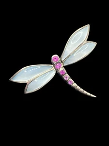 Sterling silver dragonfly pendant for necklace pink & blue stones vintage Thai - Picture 1 of 13