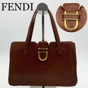 FENDI Handbag FF Pattern Logo Embossed Gold Metal Fittings Leather - Picture 1 of 10