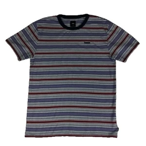Vans T Shirt Striped Mens XL Slim 42” Short Sleeve Red White Blue Rubber Logo - Picture 1 of 17