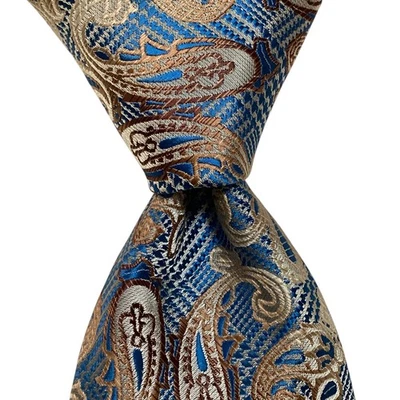 Corbata de diseñador 100 % microfibra para hombre STACY ADAMS azul/marrón/marfil usada en excelente estado Foto 1 de 3