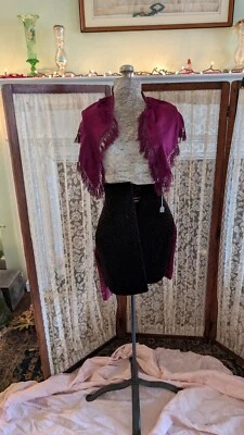 Lote #9 bufanda vintage eduardiana Art Deco rosa magenta envolvente para el hombro flecos museo Foto 1 de 4