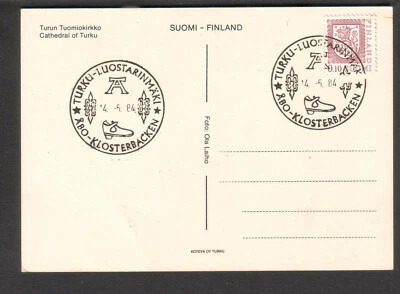 Finland Turun Tumiokirkko post card 1984 fancy cancel Klosterbracken  - Image 1 of 2