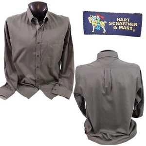 Hart Schaffner & Marx Men's Gray Cotton Button Front Long Sleeve Shirt - Large - Picture 1 of 15