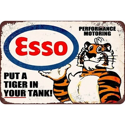 Esso Pon un tigre en tu tanque, letrero de hojalata de metal Clemson, garaje decorativo de pared... Foto 1 de 4